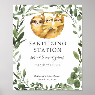 Twin Sloths Baby Shower Sanitizing Station Sign