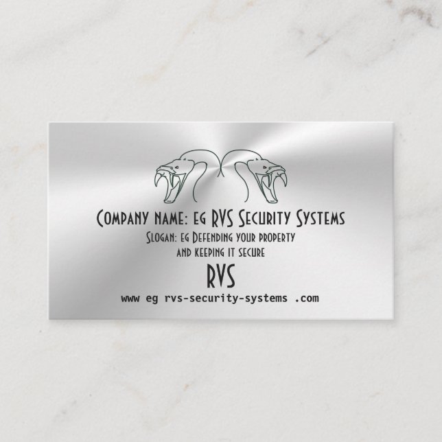 Twin Snake Heads Logo, Fangs Bared - Security Busi Business Card (Front)