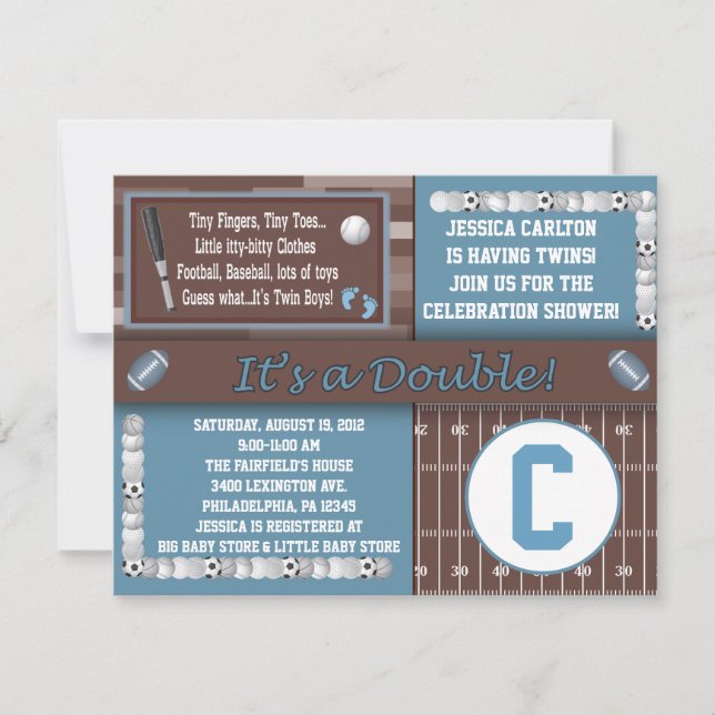 Twin Sports Baby Shower Invitations (Front)