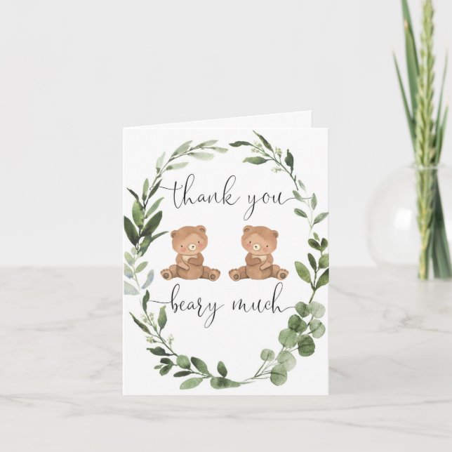 Twin Teddy bears greenery eucalyptus Thank You Card (Front)
