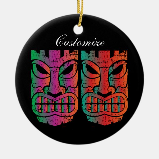 Twin Tiki Sculpture Thunder_Cove Ceramic Tree Decoration (Front)