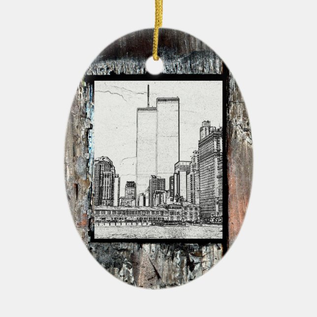 Twin Towers Ceramic Tree Decoration (Front)