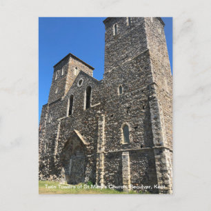 Twin Towers of St Mary's Church Reculver Kent on a Holiday Postcard