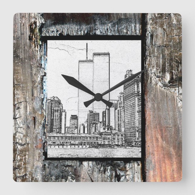 Twin Towers Square Wall Clock (Front)