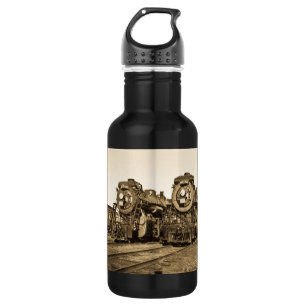 Twin Train Engines Vintage Locomotives Railroad 532 Ml Water Bottle