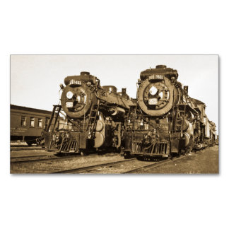 Twin Train Engines Vintage Locomotives Railroad Magnetic Business Card