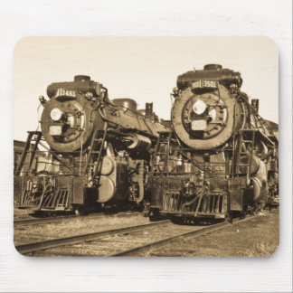 Twin Train Engines Vintage Locomotives Railroad Mouse Mat