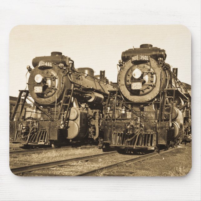 Twin Train Engines Vintage Locomotives Railroad Mouse Mat (Front)