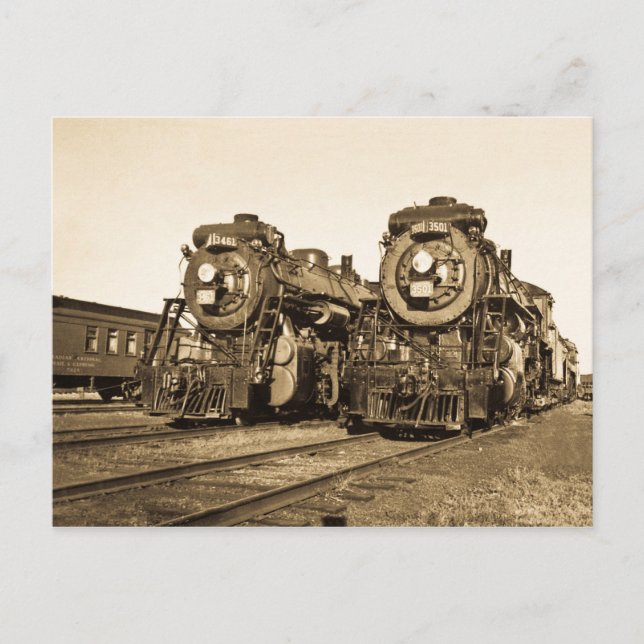 Twin Train Engines Vintage Locomotives Railroad Postcard (Front)