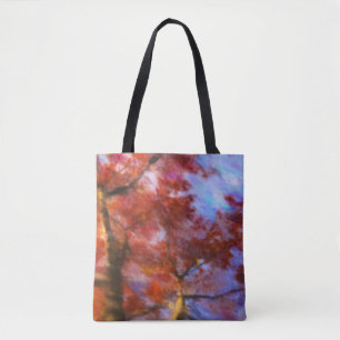 Twin Trees Late In Autumn Red Leaves Watercolor Tote Bag
