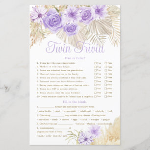 Twin Trivia Game Pampas Lavender Boho Baby Shower