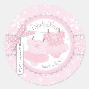 Twin Tutu Polka Dot Jumpers & Winter Snowflake Classic Round Sticker