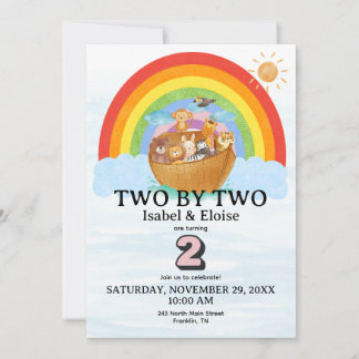 TWIN Two by Two Noah's Ark Girl Birthday Invite