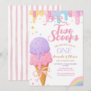 Twin Two Scoops Are Better Than One Birthday Invitation