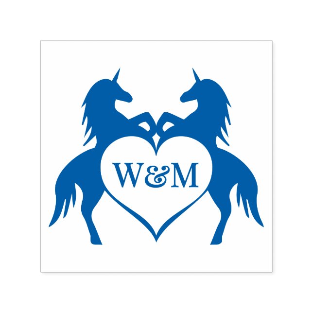 Twin Unicorns Heart 2 Initial Couple Monogram #92 Self-inking Stamp (Design)
