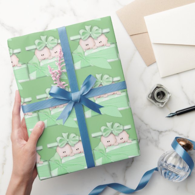 Twin unisex baby wrapping paper green (Gifting)