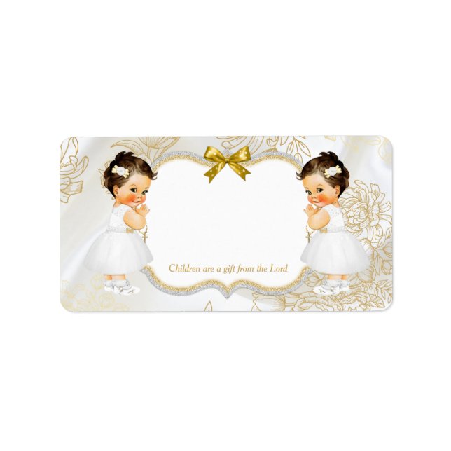 Twin Vintage Baby Girls Baptism Gold White Label (Front)