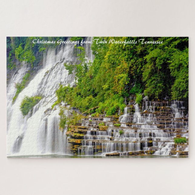 Twin Waterfalls Tennessee.Christmas Greetings Jigsaw Puzzle (Horizontal)