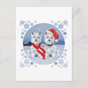 Twin Westies on a Wintry Evening Postcard