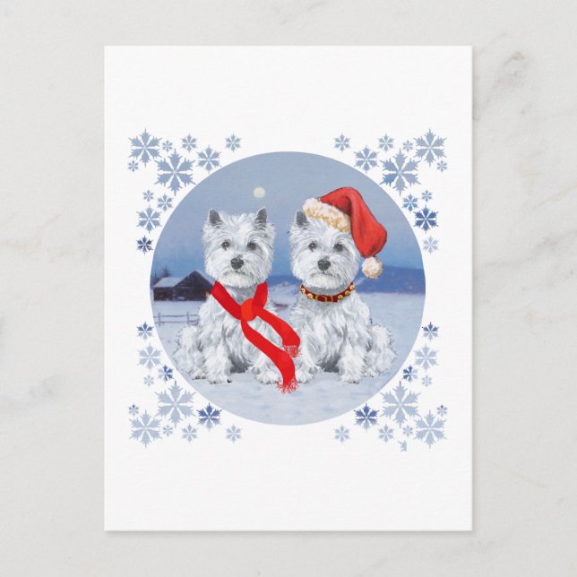 Twin Westies on a Wintry Evening Postcard (Front)