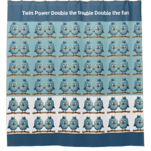 Twin Whimsical Birds Blue Double trouble Shower Curtain