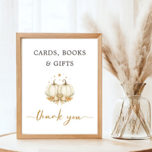 Twin White Pumpkin Baby Shower Books Cards Sign