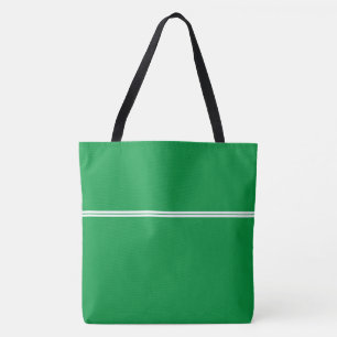 Twin White Racing Stripes On Bright Kelly Green Tote Bag
