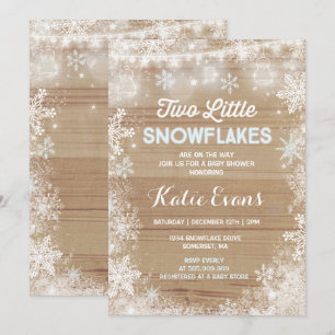Twin Winter Baby Shower Invitation Rustic Blue
