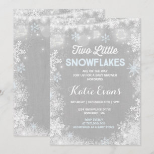 Twin Winter Baby Shower Invitation Rustic Blue
