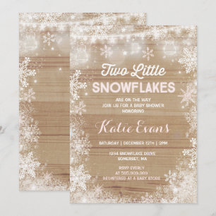 Twin Winter Baby Shower Invitation Rustic Pink
