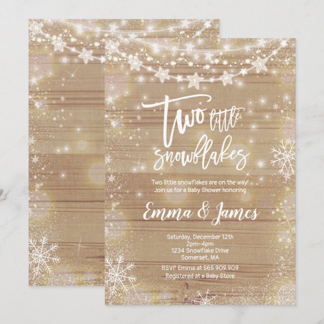 Twin Winter Baby Shower Invitation Rustic White (Front/Back)