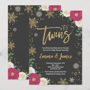 Twin Winter Baby Shower Invitation Twin Christmas