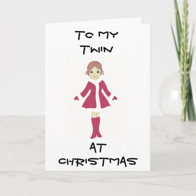 *TWIN* WITH LOVE AT CHRISTMAS SANTA STYLE HOLIDAY CARD (Front)