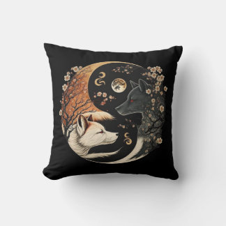 Twin Wolf Yin and Yang Cushion