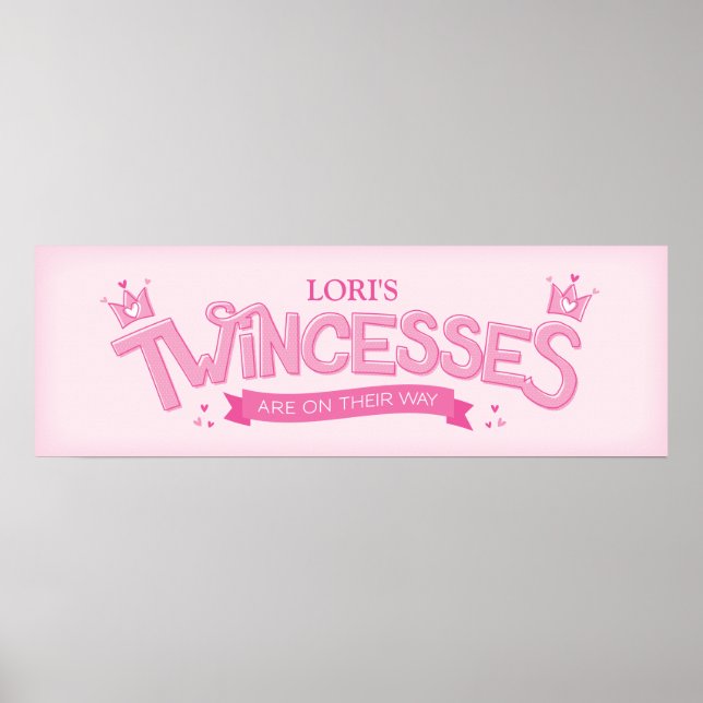 Twincess Twin Girl Baby Shower Poster (Pink) (Front)