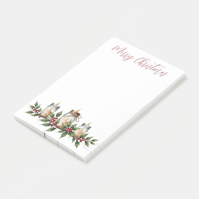 Twine-Wrapped Christmas Candles with Holly  Post-it Notes (Angled)