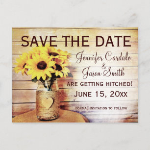 Twine Wrapped Mason Jar Sunflower Save the Date Postcard