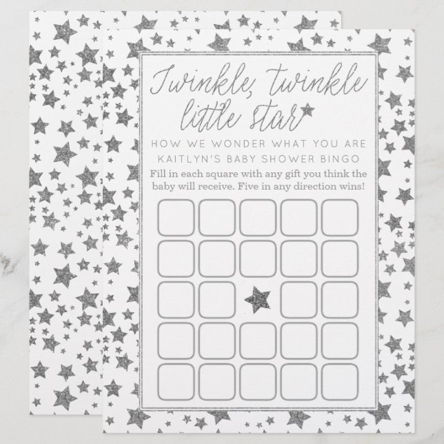 Twink, Twinkle Little Star Baby Shower Bingo (Front/Back)