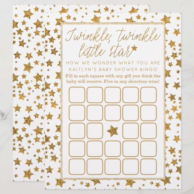 Twink, Twinkle Little Star Baby Shower Bingo (Front/Back)