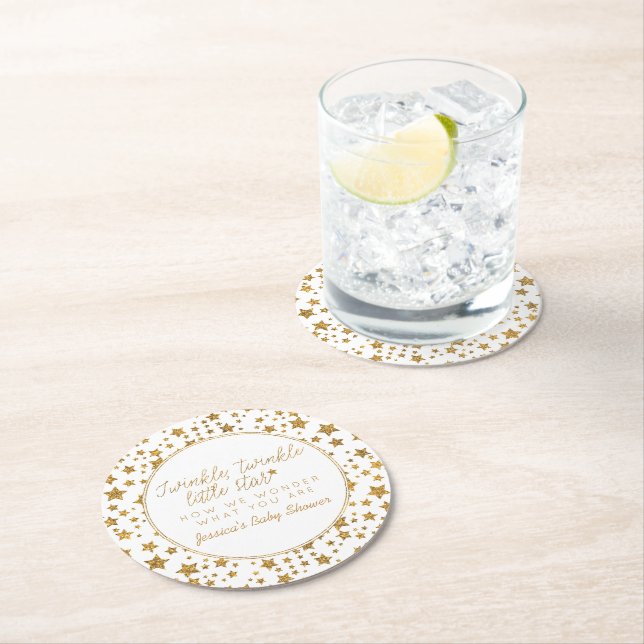 Twink, Twinkle Little Star Baby Shower Round Paper Coaster (Insitu)