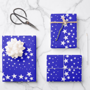 Twinking White Stars on Deep Blue Sky Background Wrapping Paper Sheet