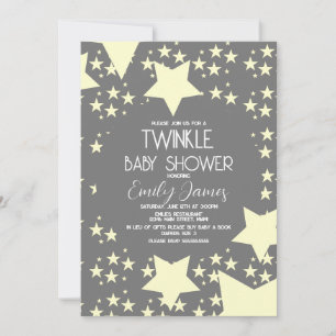 Twinkle Baby Shower Yellow Stars Grey Background Invitation