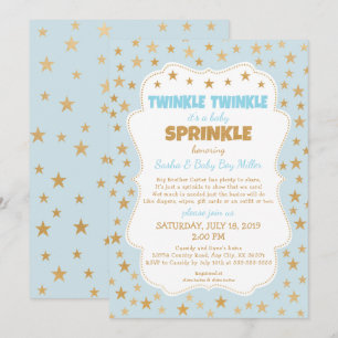 Twinkle Baby Sprinkle blue gold stars invitations
