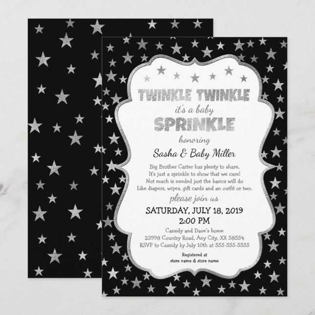 Twinkle Baby Sprinkle invitations, neutral gender Invitation (Front/Back)