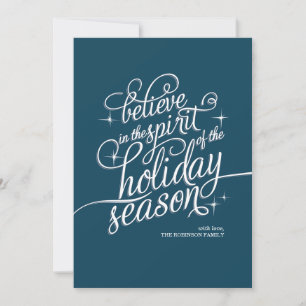 Twinkle Blue Script Holiday Card
