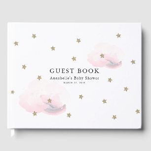 Twinkle Gold Stars & Pink Clouds Baby Shower Guest Book