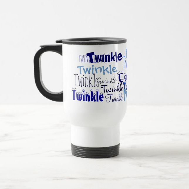 Twinkle Holiday Blue Graphics Travel Mug (Left)
