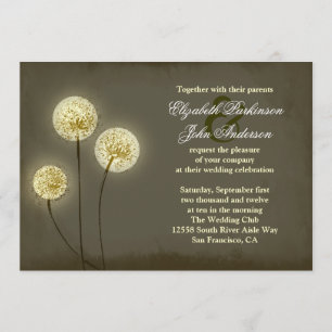 twinkle light dandelions wedding invitation