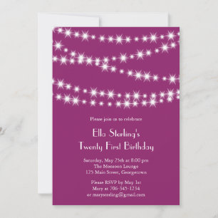 Twinkle Lights 21st Birthday Invitation (magenta)