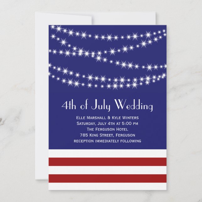 Twinkle Lights 4th of July Wedding Invitation (Front)